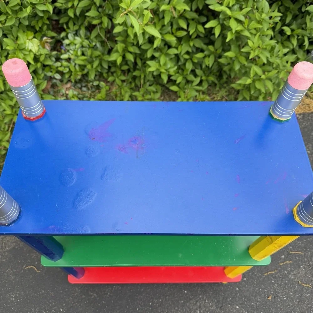 Vintage Primary Colorful Pencil Free Standing 3 Shelf Classroom Book Kids Play
